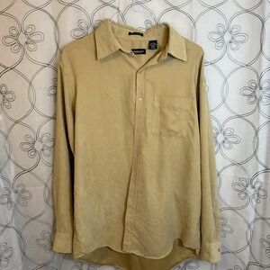 Van Heusen Tan Soft Suede Shirt Men Long Sleeve Button Up Size Large 16-16.5